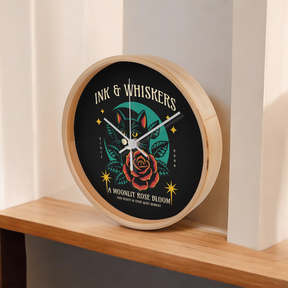 Ink & Whiskers Wood Frame 10" Clock