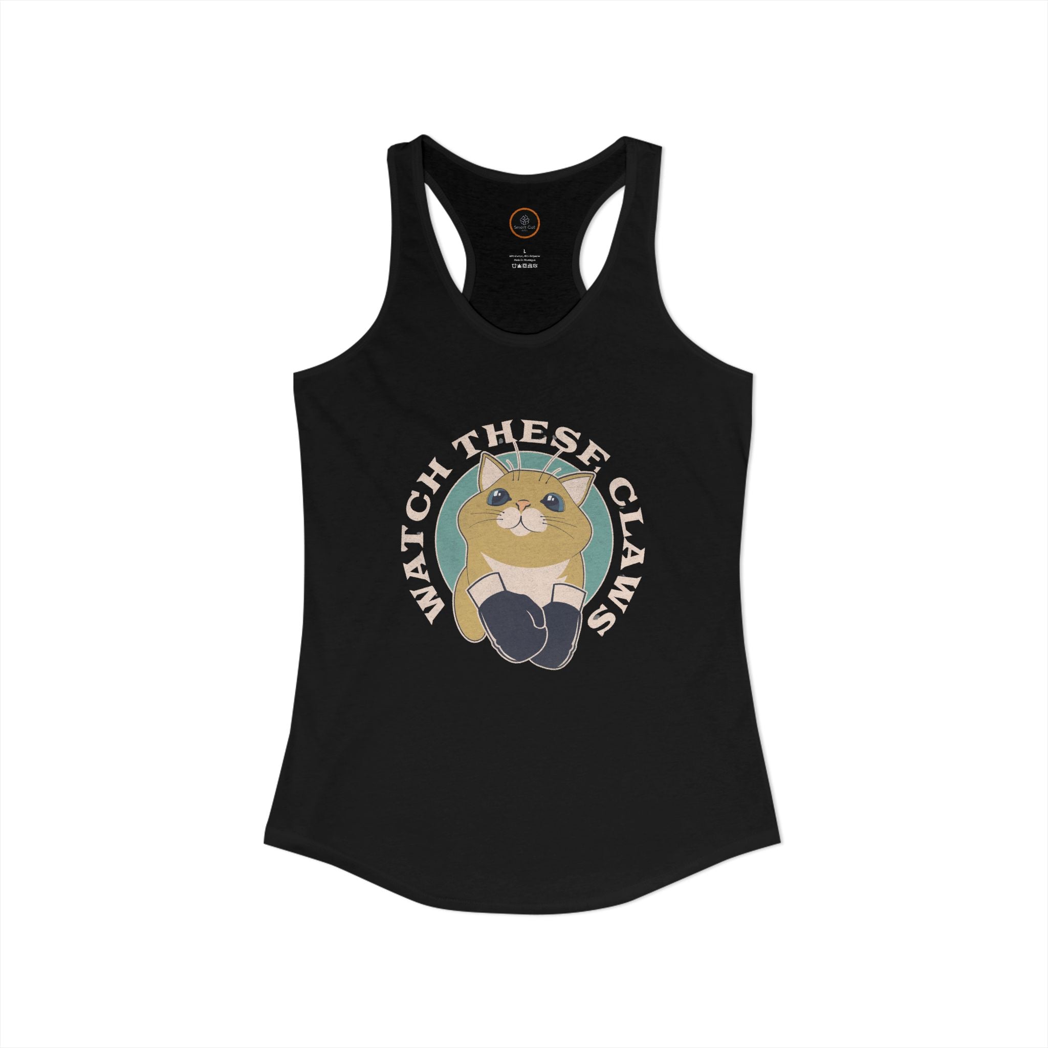 Black Watch These Claws tank top, graphic of a cat wearing boxing gloves.