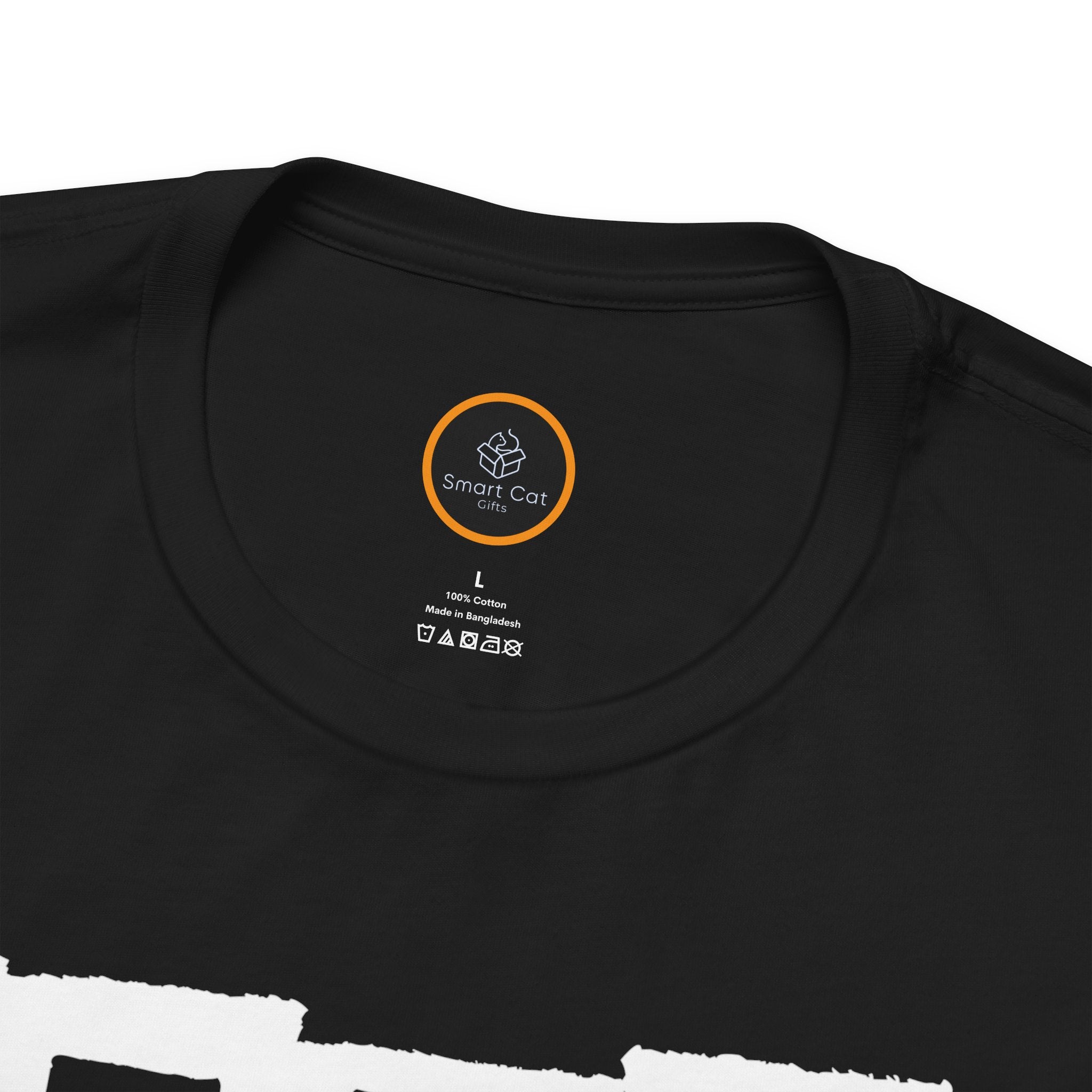 The black 'PEACE LOVE RESCUE' crew neck t-shirt featuring the Smart Cat Gifts logo printed neck tag.