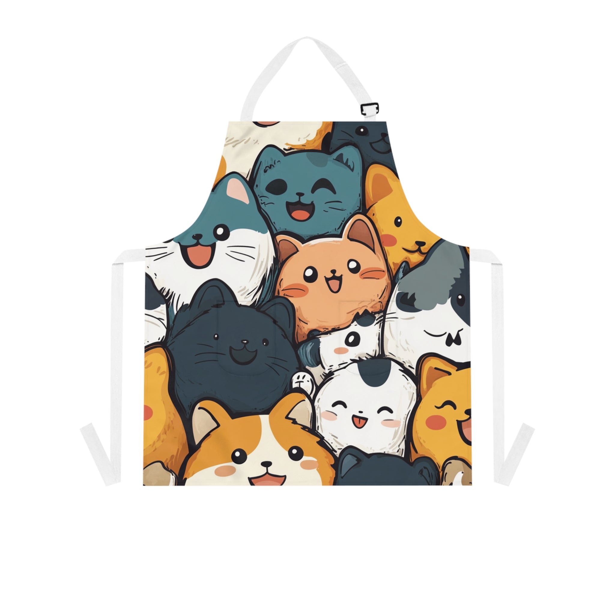 Apron with a colorful cartoon cat design