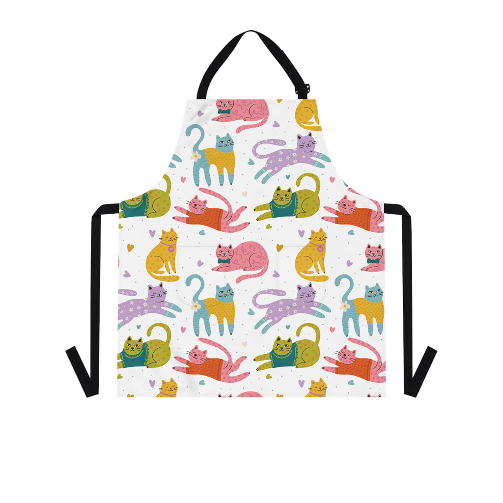 Kitchen apron with colorful cat pattern on a white background