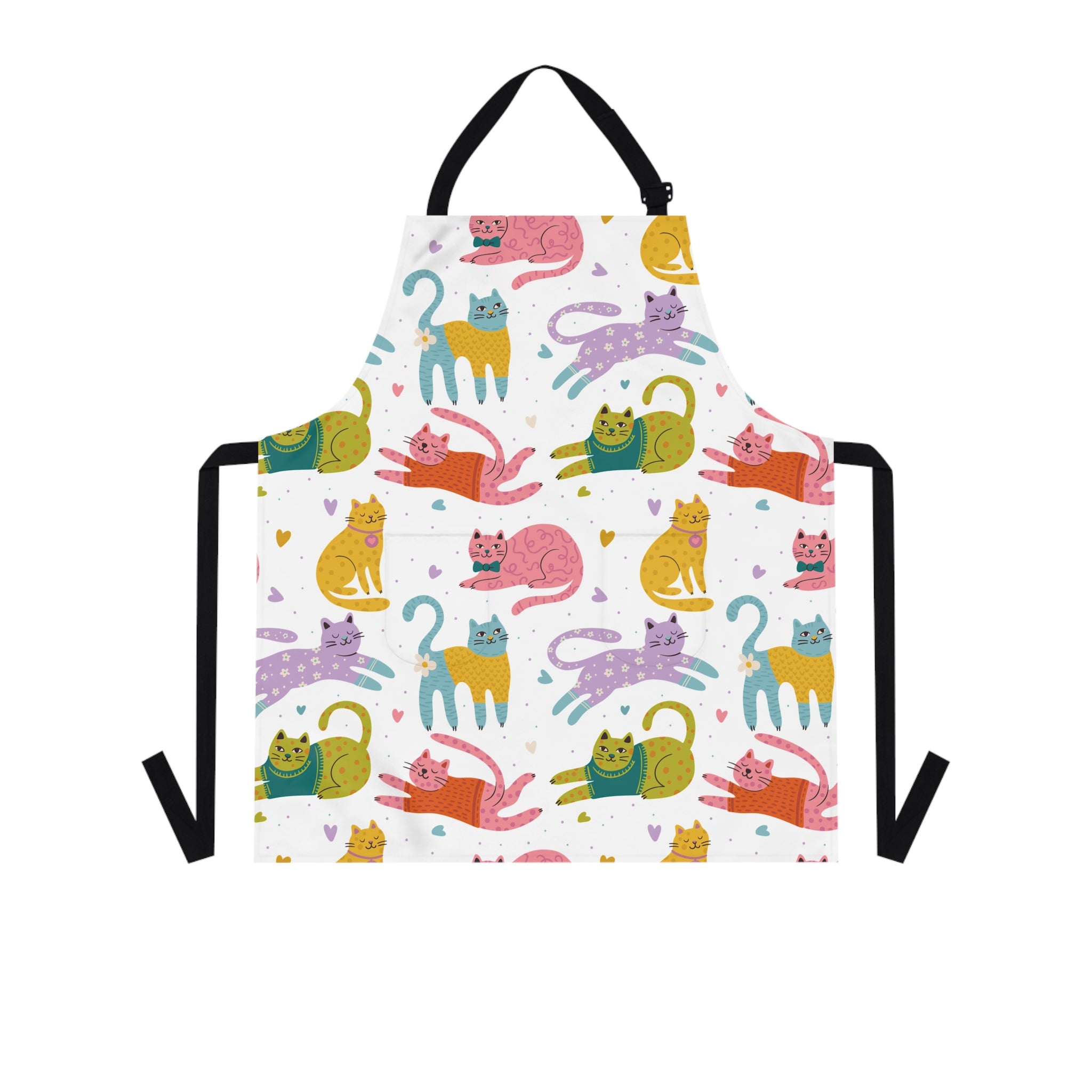 Kitchen apron with colorful cat pattern on a white background