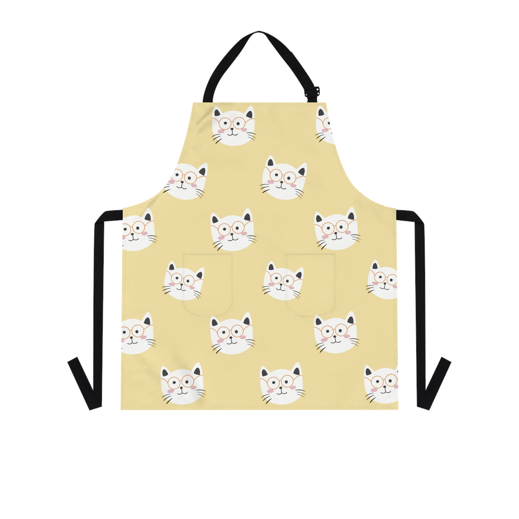 Yellow apron with smiling cat pattern 