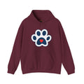  Heart In Paw hoodie: Blue and white cat paw graphic with a red heart in the center.