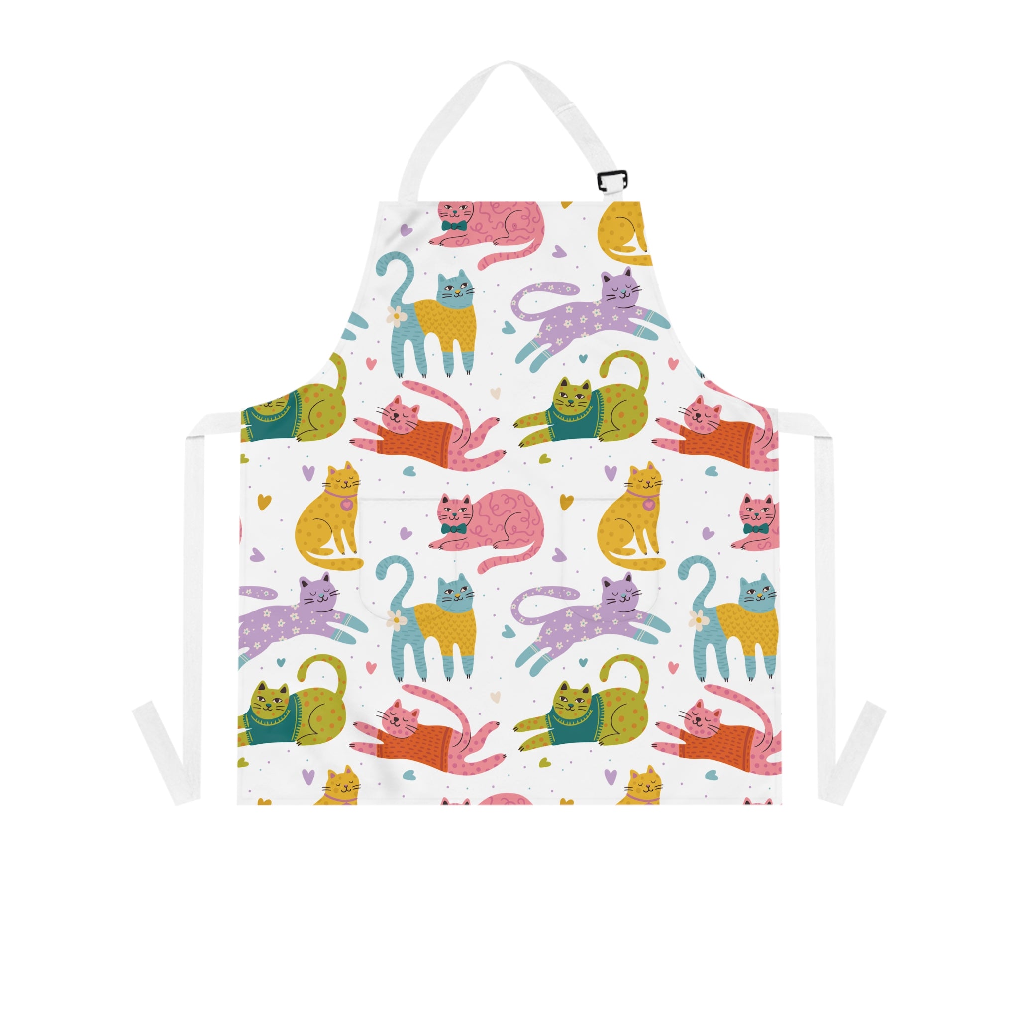 Kitchen apron with colorful cat pattern on a white background
