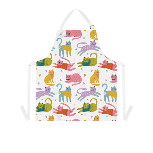 Kitchen apron with colorful cat pattern on a white background