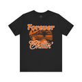 A graphic on the "Forever Chillin'" T-shirt shows a relaxed cat lounging in a beach chair on a sandy beach, with ocean waves and a setting sun visible in the background.