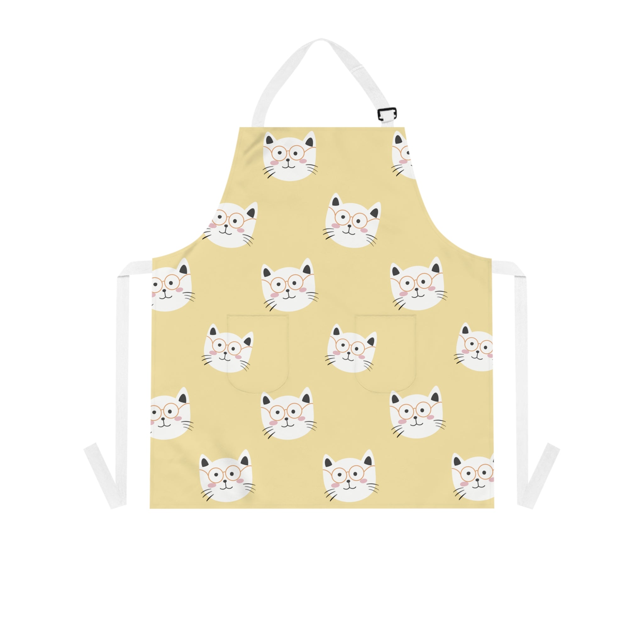 Yellow apron with smiling cat pattern
