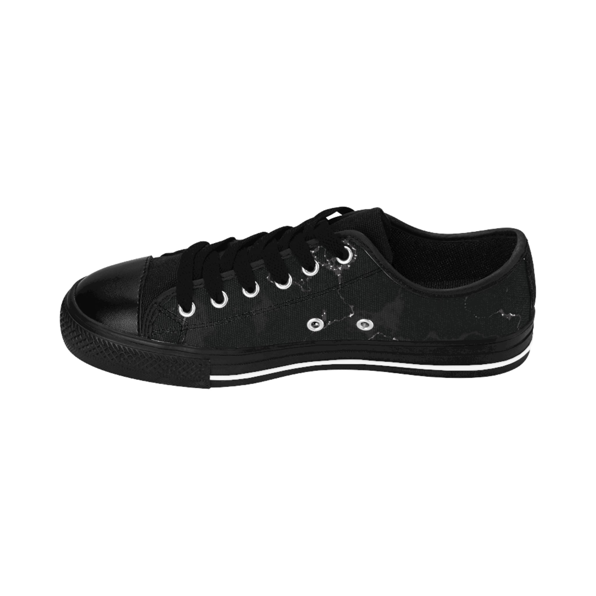 Majestic Paw men's sneakers, black low top, gold lion and crown emblem on the side.