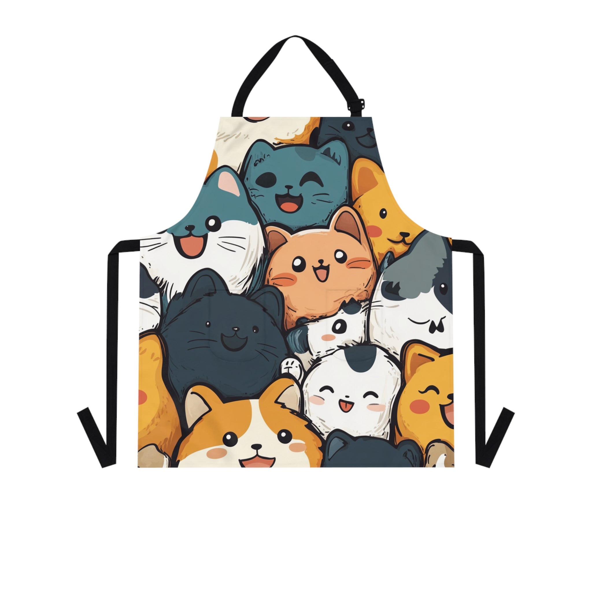 Apron with a colorful cartoon cat design 