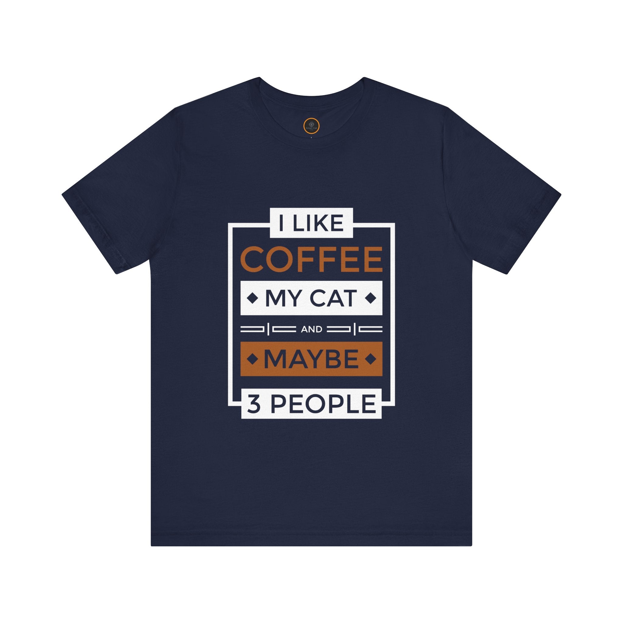 T-shirt with a text graphic on the front that reads "I like coffee my cat and maybe 3 people."