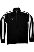 Black Grit City Tribe track jacket with lion chest emblem and white sleeve stripes