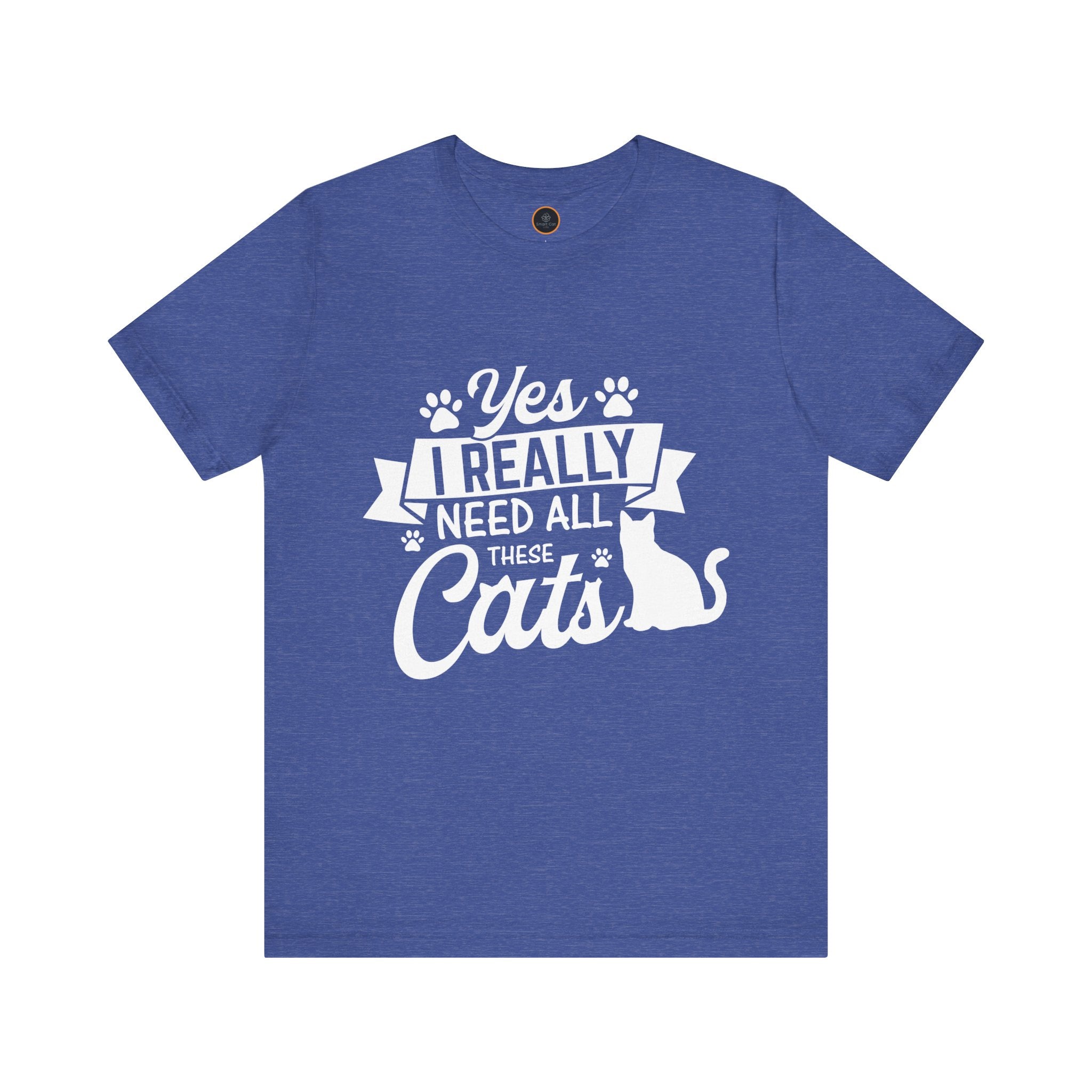  Crew neck t-shirt with a cat graphic, paw graphics and the text 'Yes I Really Need All These Cats' printed on the front.