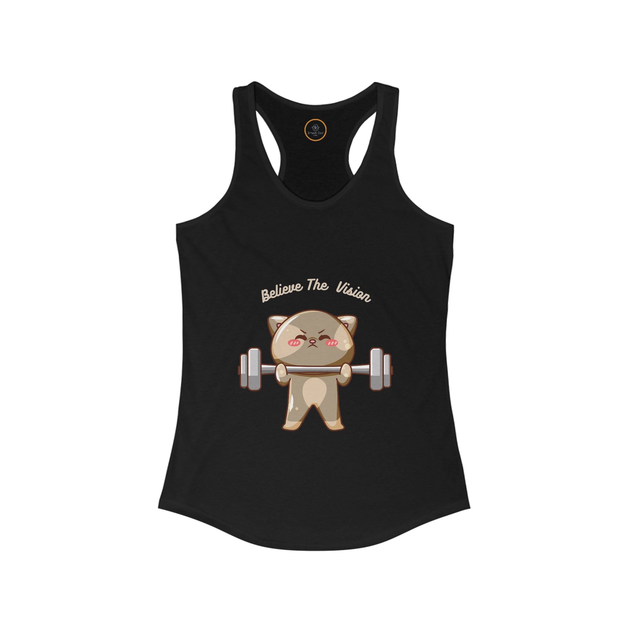 Believe the Vision tank top: image of a cat lifting weights.