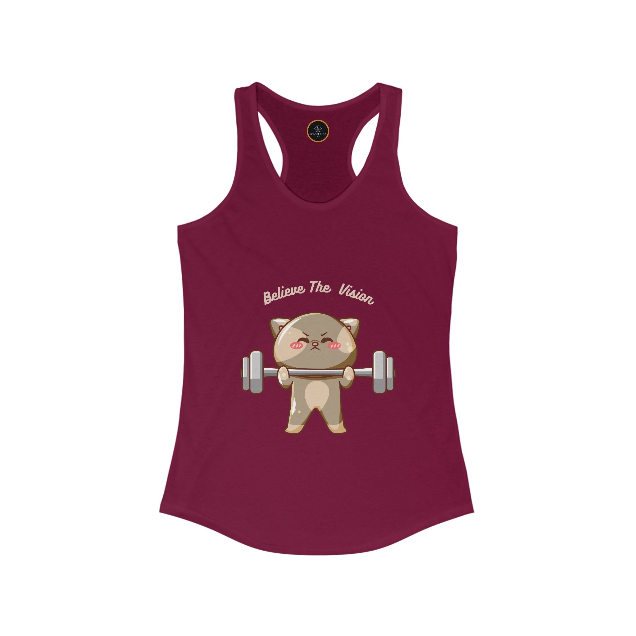 Believe the Vision tank top: image of a cat lifting weights.