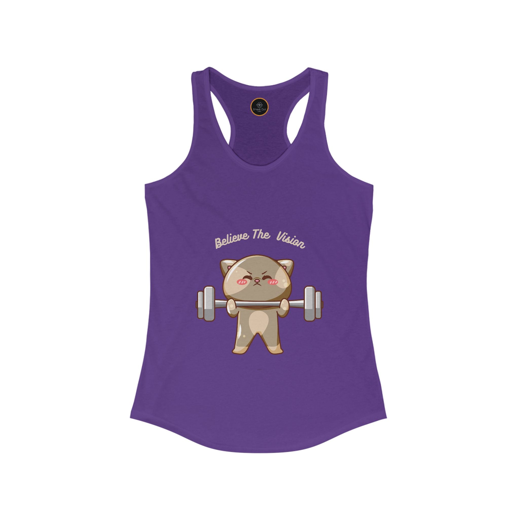 Believe the Vision tank top: image of a cat lifting weights.