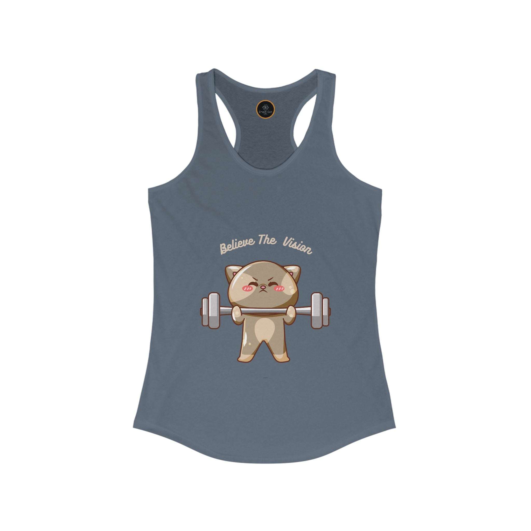 Believe the Vision tank top: image of a cat lifting weights.