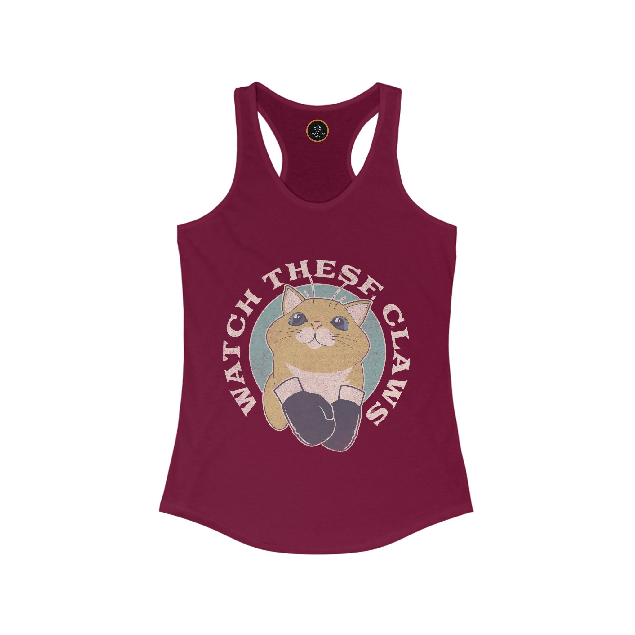 Watch These Claws tank top, graphic of a cat wearing boxing gloves.