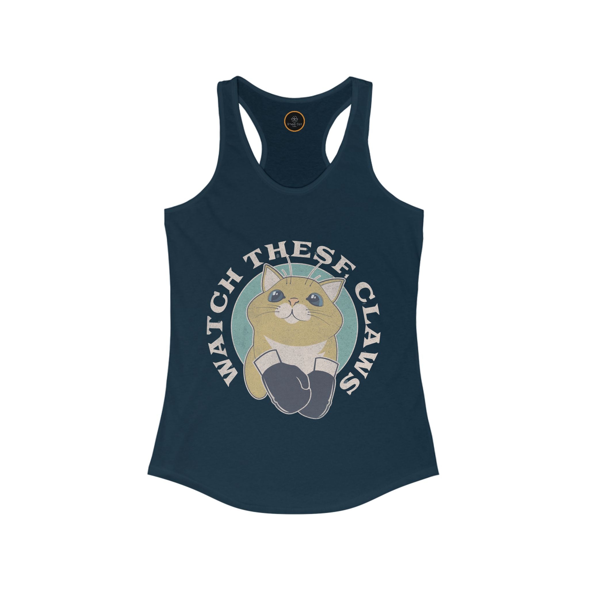 Watch These Claws tank top, graphic of a cat wearing boxing gloves.