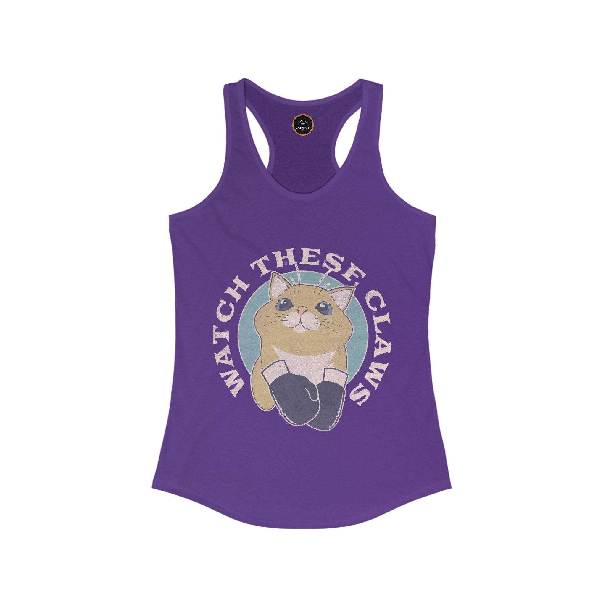 Watch These Claws tank top, graphic of a cat wearing boxing gloves.