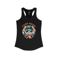 Black tank top with a cat graphic and 'Camp Meow' text.