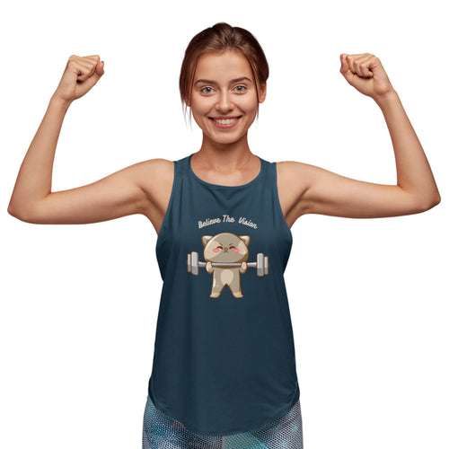 Believe the Vision tank top: image of a cat lifting weights.