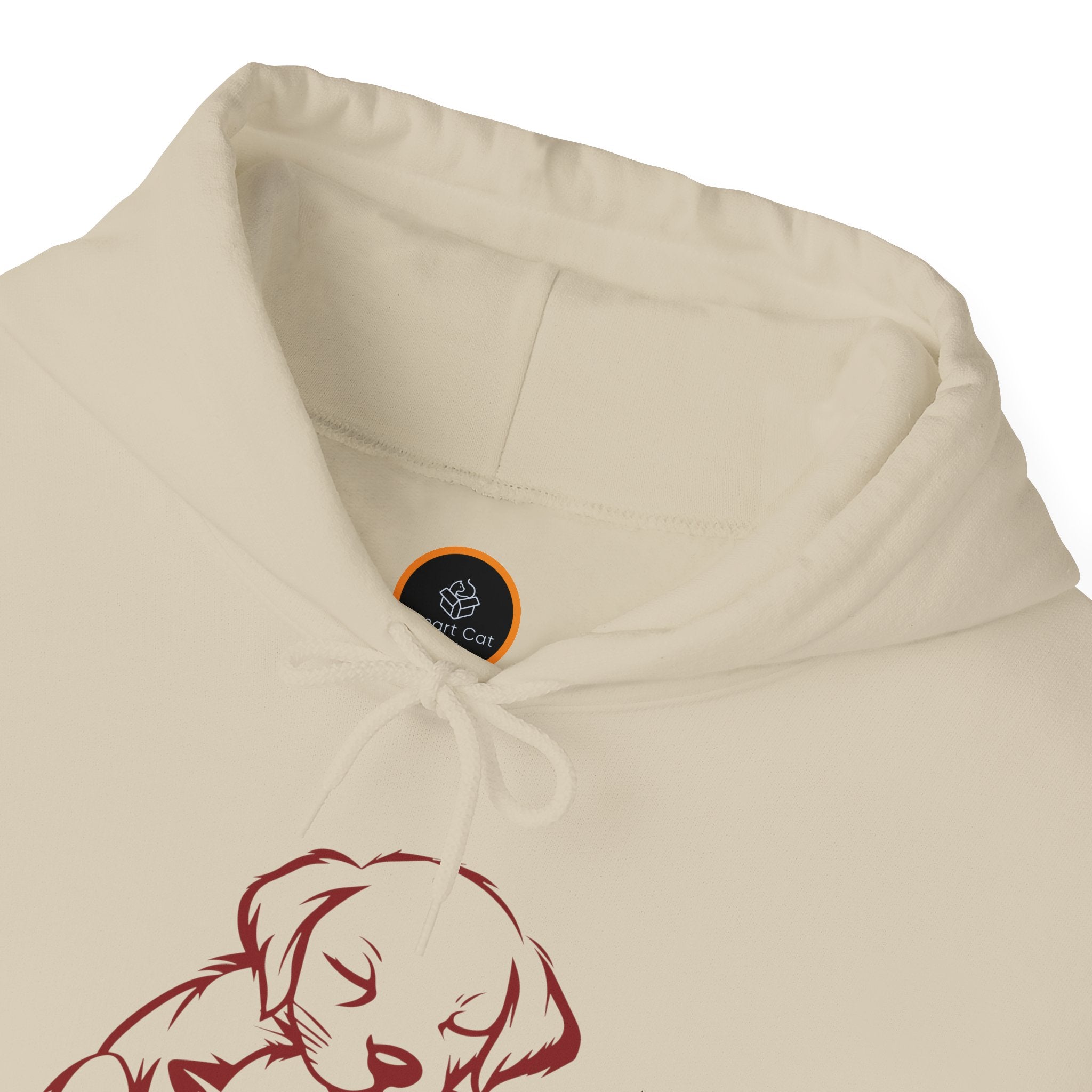 "The Art Of Love" Hoodie: Features a simple line art drawing of a puppy gently embracing a kitten. Below the illustration is the text "the art of love" 