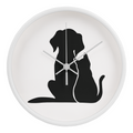 Silhouette of a cat and dog sitting closely together, depicted on the face of the "Unspeakable Bond" Wood Frame 10" Clock.