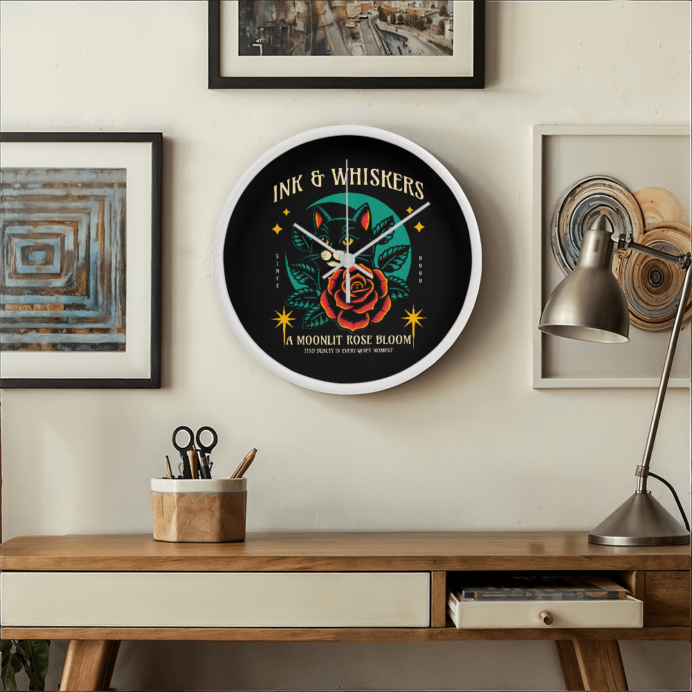 Ink & Whiskers Wood Frame 10" Clock