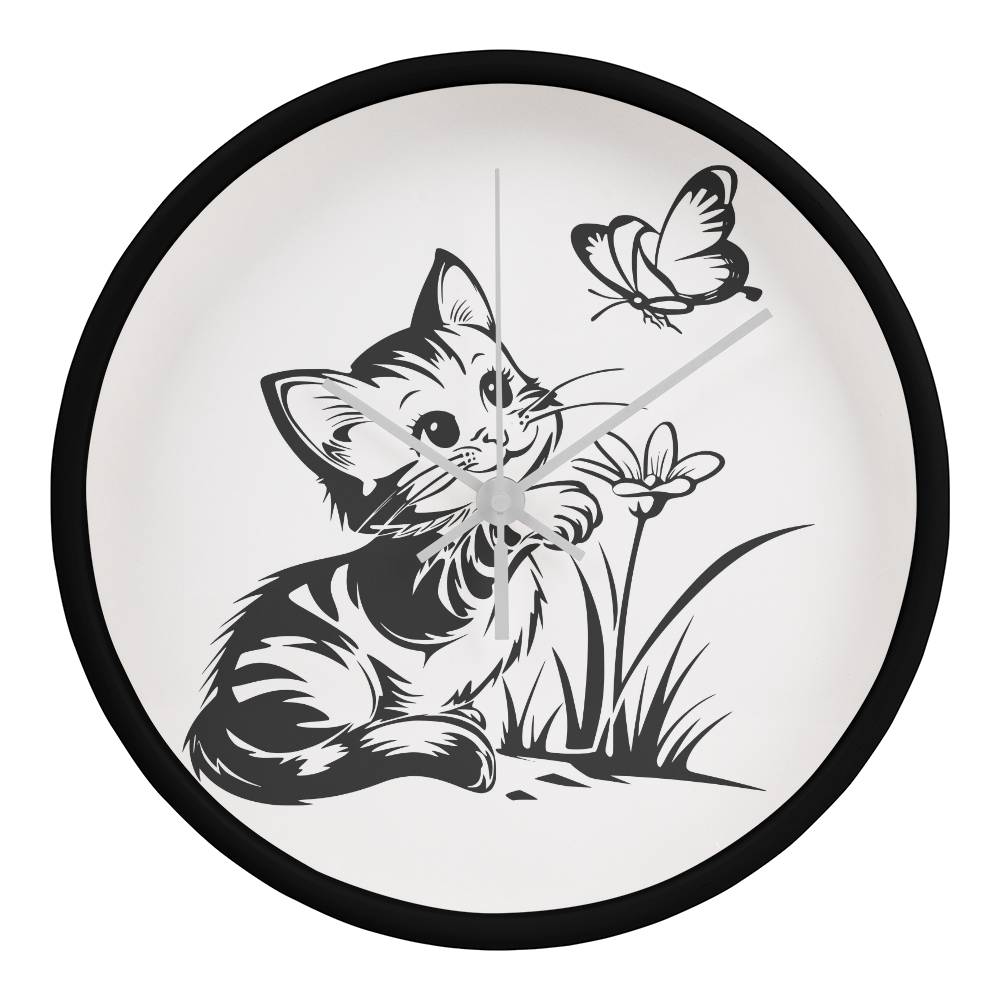 Butterfly Kitty -  Wood Frame 10” Clock