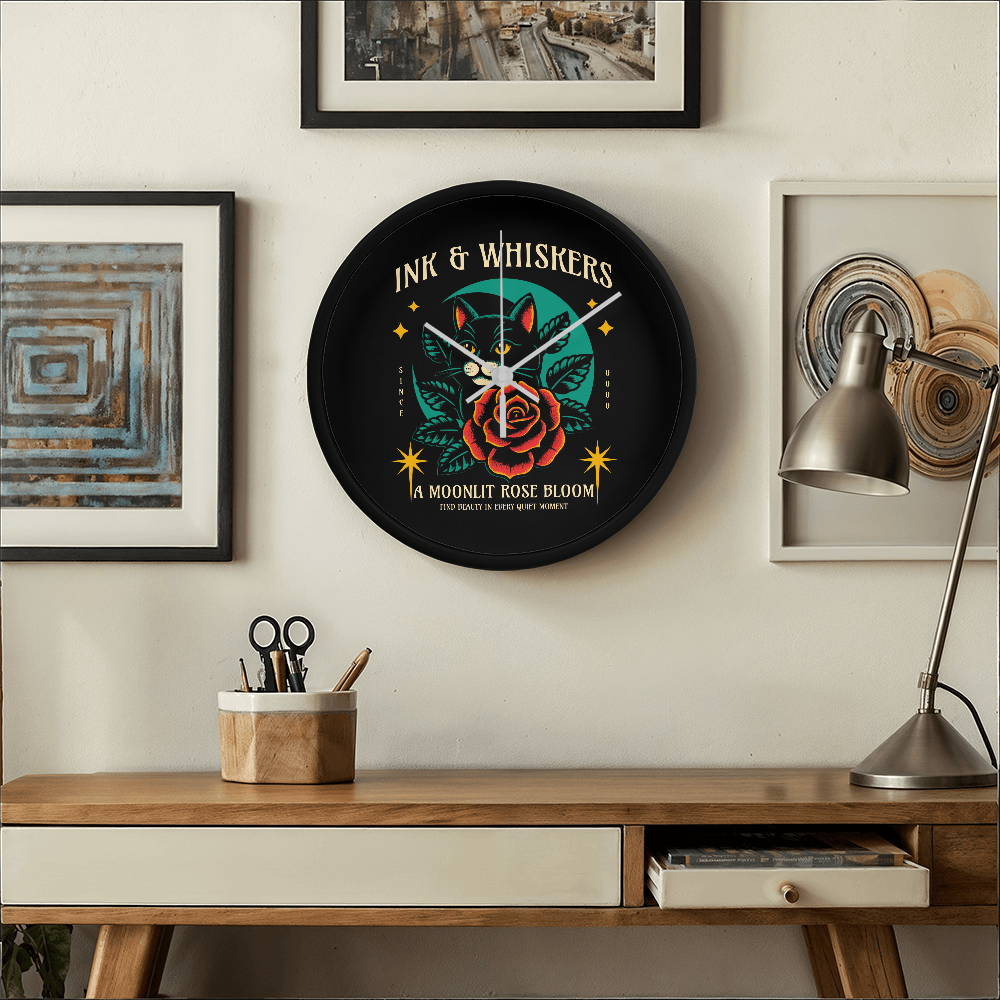 Ink & Whiskers Wood Frame 10" Clock