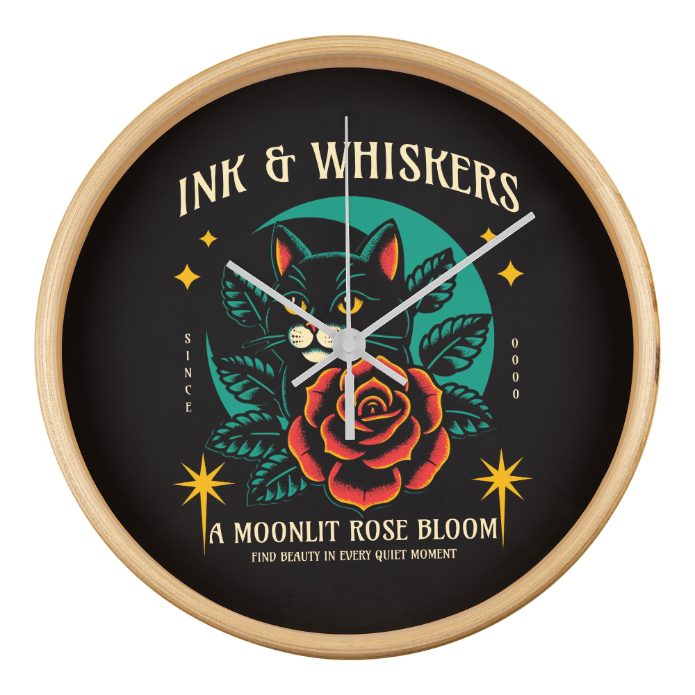 Ink & Whiskers Wood Frame 10" Clock