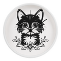 Black and white line art of a kitten sitting among flowers on a 10" wood frame "Purfect Timing" clock.