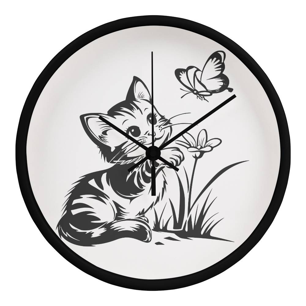 Butterfly Kitty -  Wood Frame 10” Clock