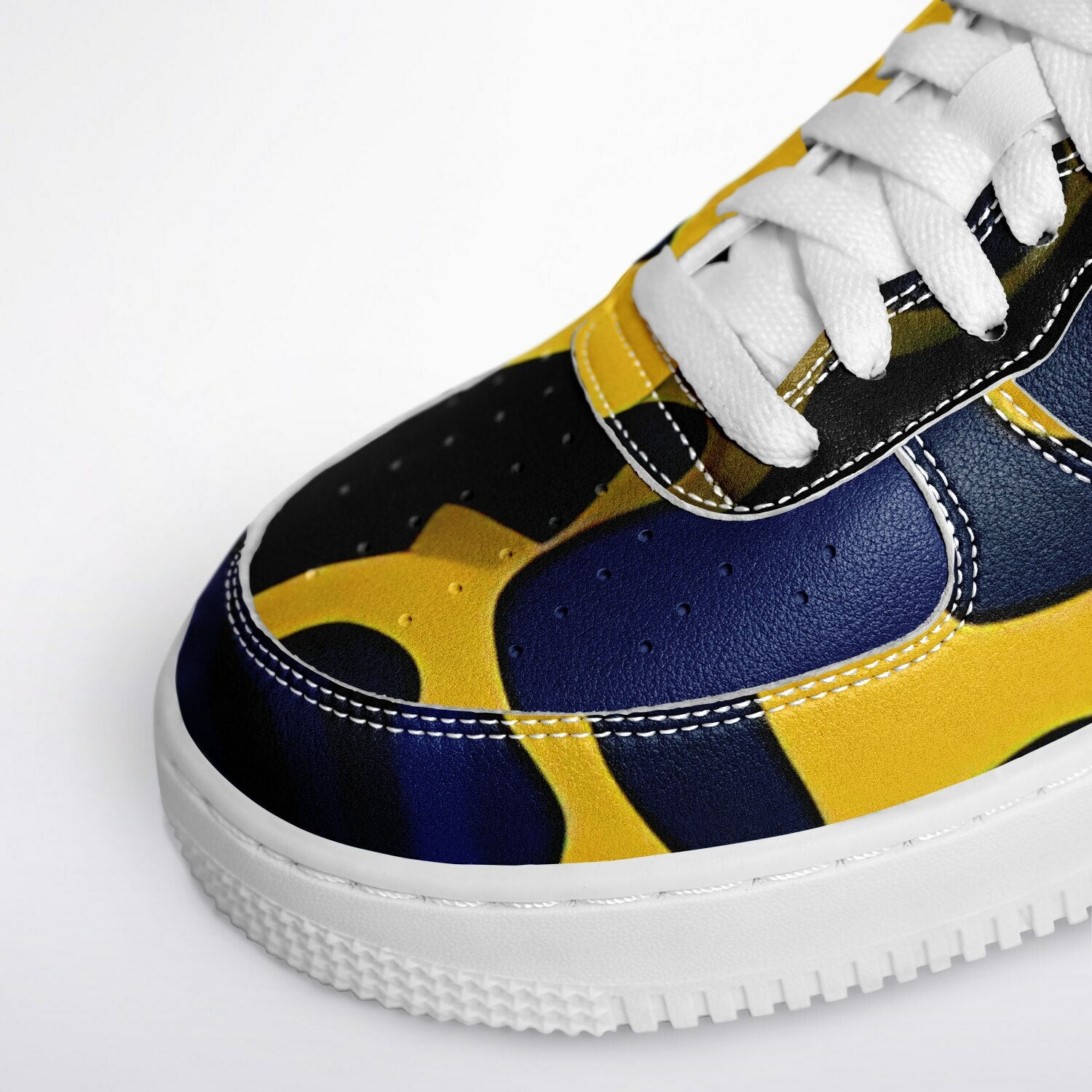 Vibrant Leopard Sneakers, low top sneakers with bold blue and yellow leopard pattern, on someone's feet.