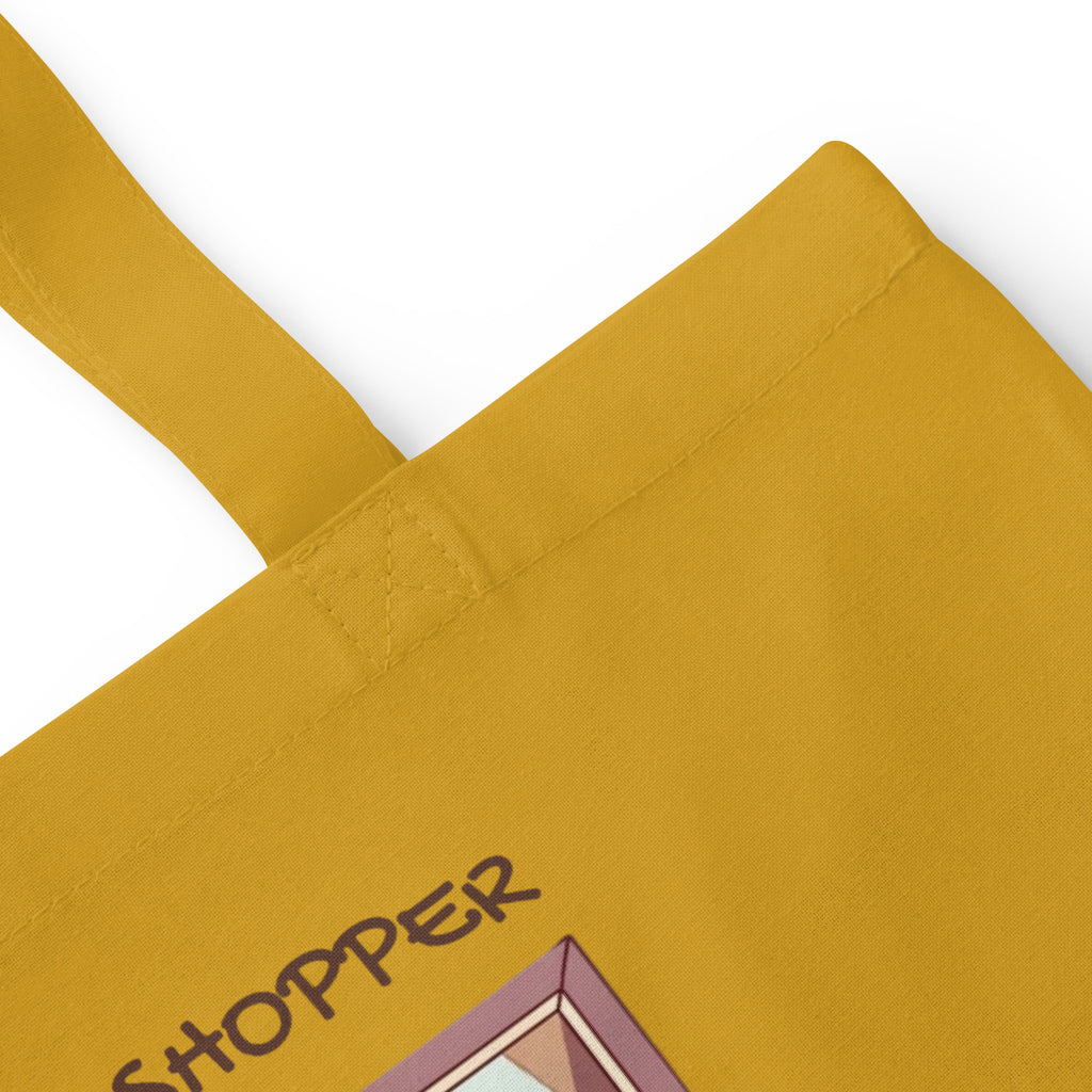 Mustard cotton tote close-up of the handle stitching and top seam