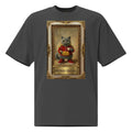 Black oversized faded tee with vintage portrait graphic, front view