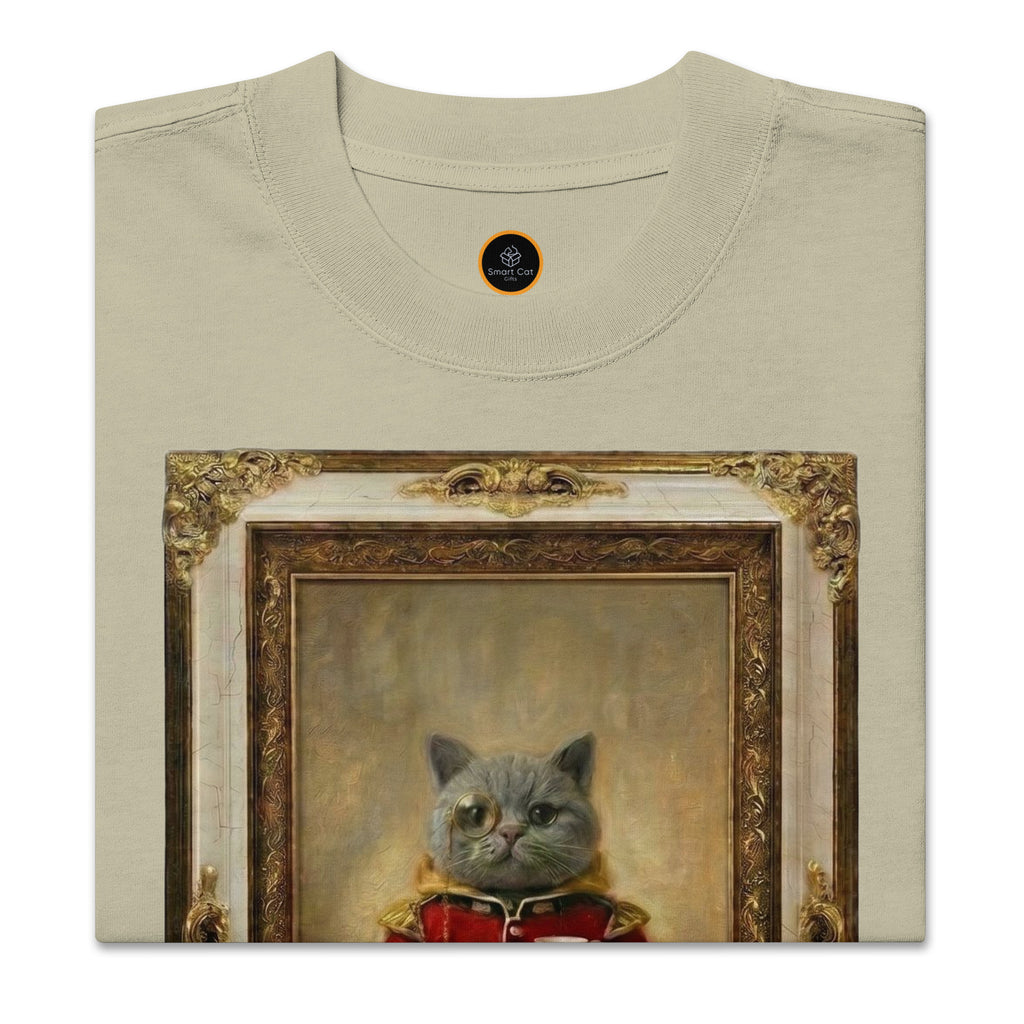 Tan oversized faded tee with vintage portrait graphic, close-up front view