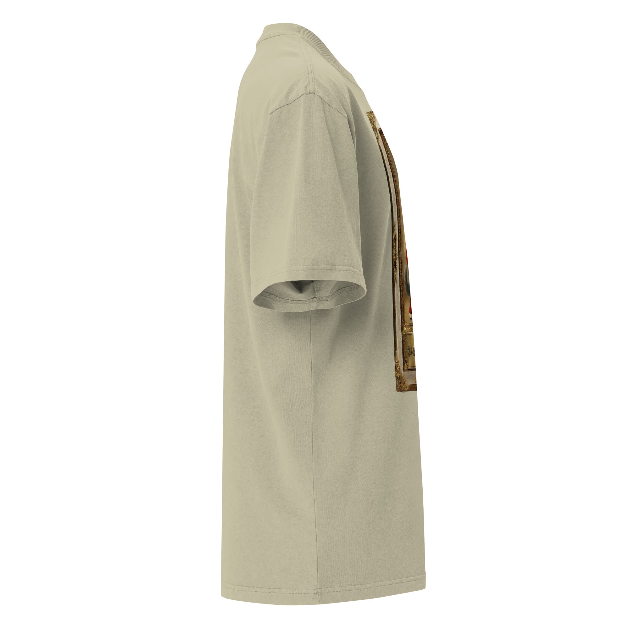 Tan oversized faded tee, right side view