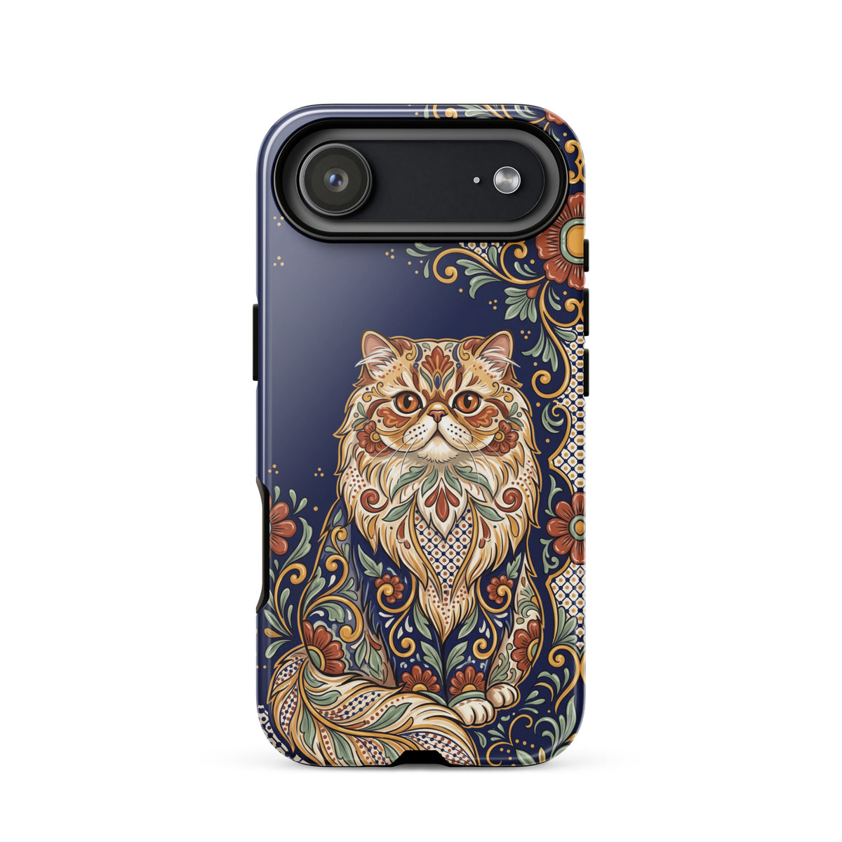 Talavera-style Persian cat on navy, glossy Tough Case, iPhone 17 Air