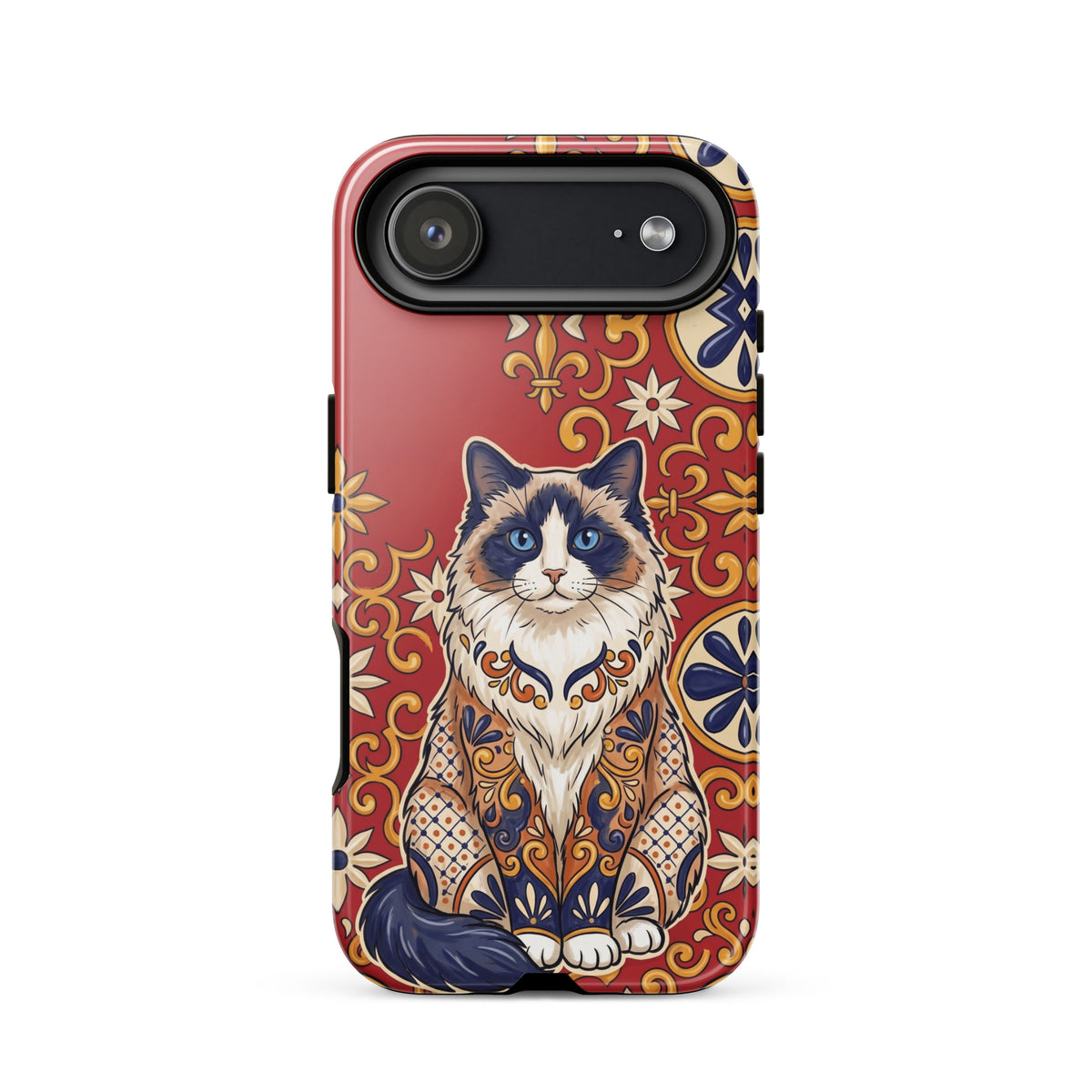 Talavera-style Ragdoll cat on red, glossy Tough Case, iPhone 17 Air