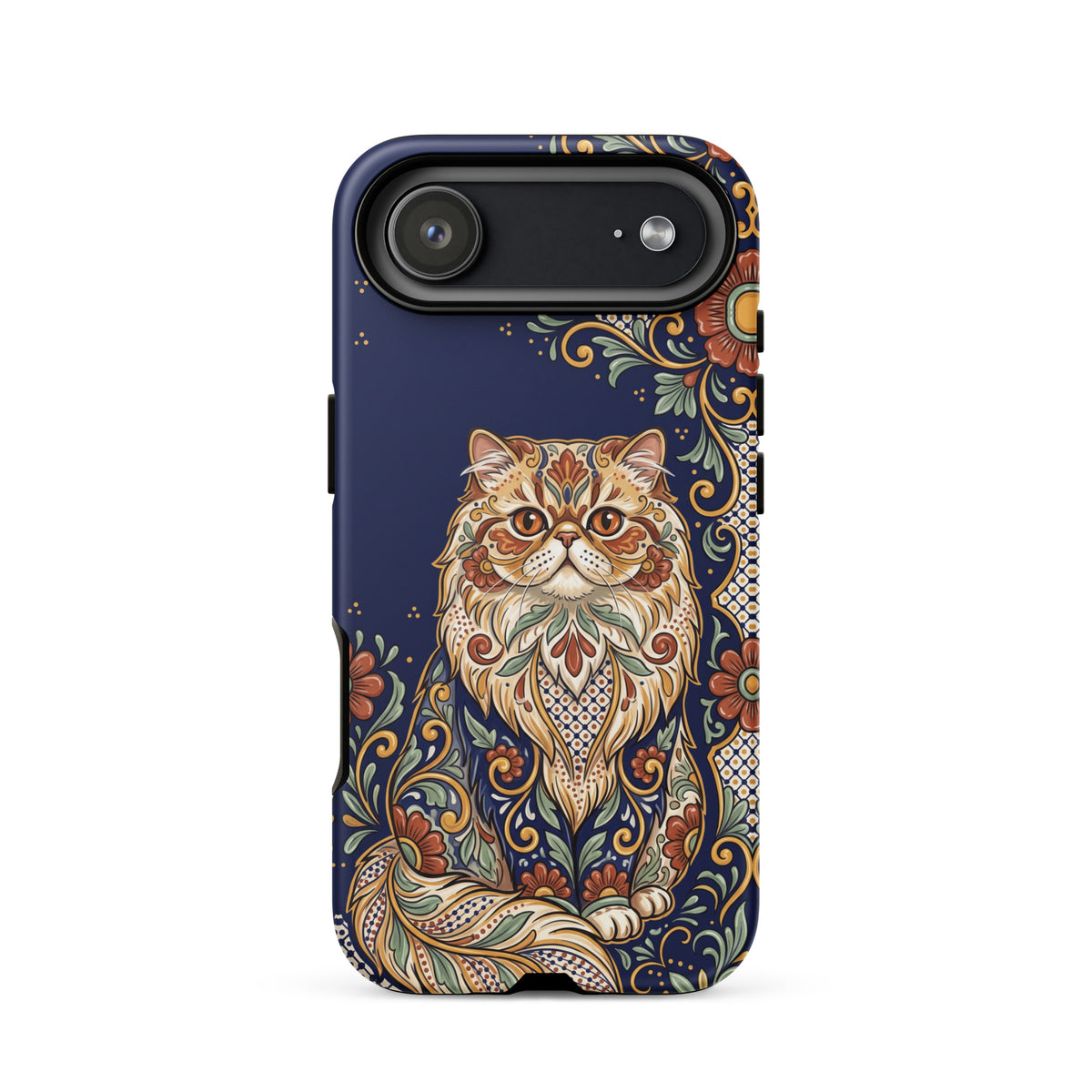 Talavera-style Persian cat on navy, matte Tough Case, iPhone 17 Air
