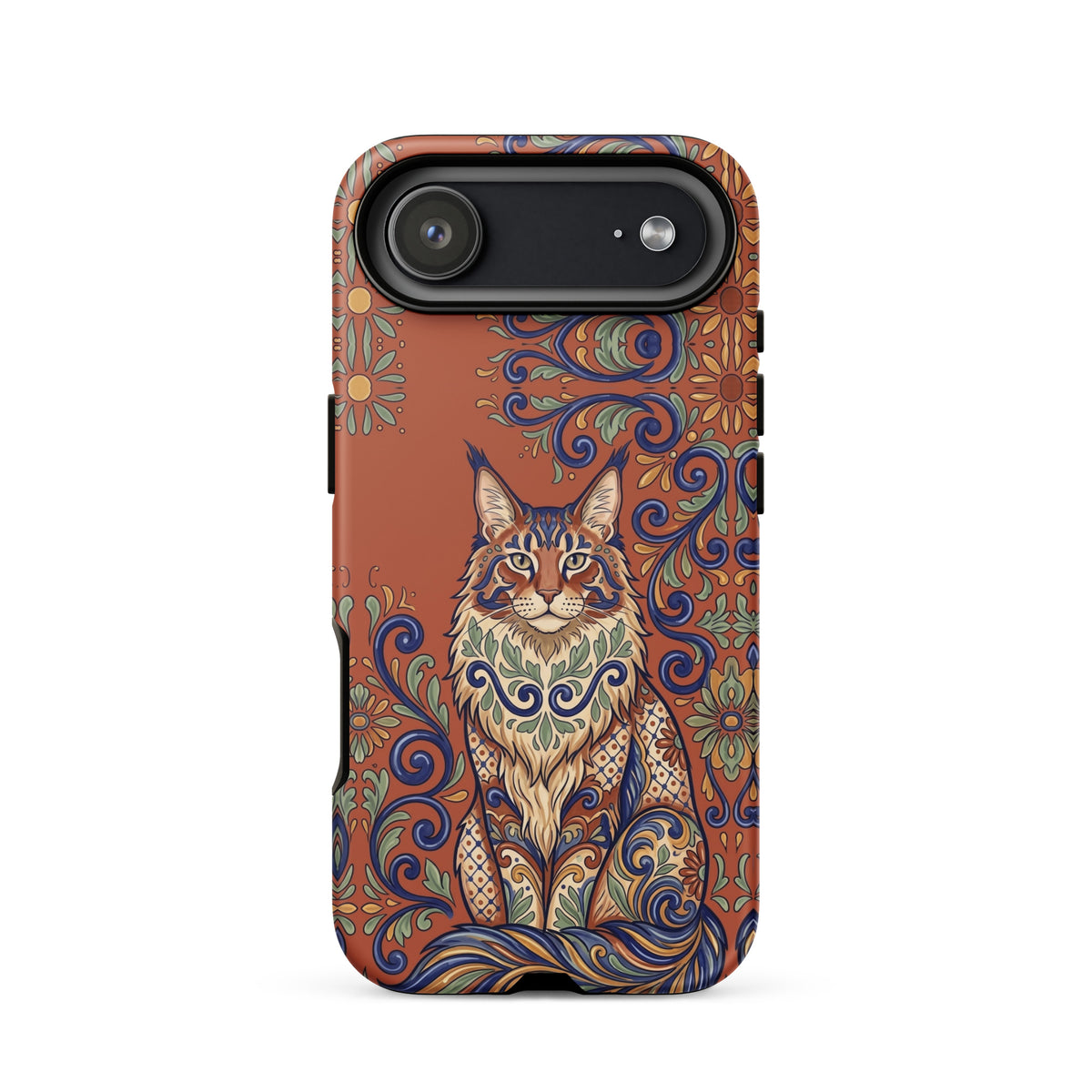 Talavera-style Maine Coon cat on terracotta, matte Tough Case, iPhone 17 Air