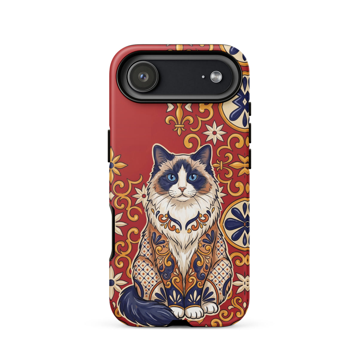 Talavera-style Ragdoll cat on red, matte Tough Case, iPhone 17 Air