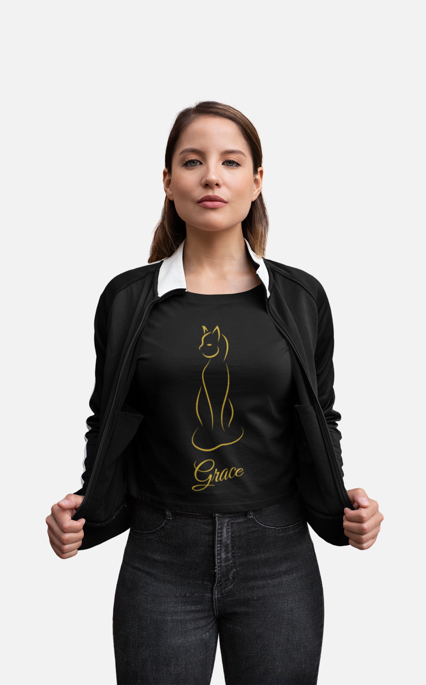 A line art graphic of a cat with the name "Grace" written in script text below it.