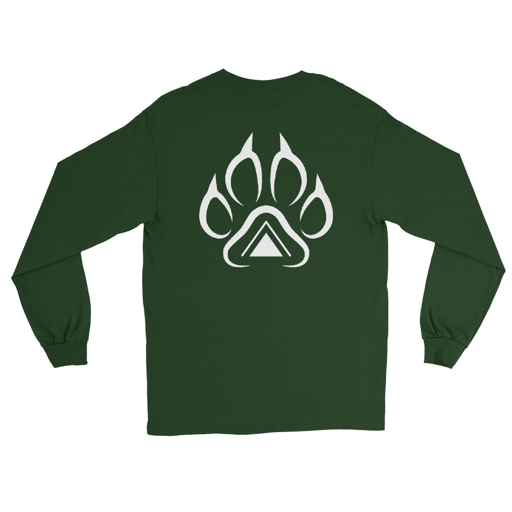 Forest Green Grit City Tribe long sleeve tee back with tribal lion paw and triangle graphic