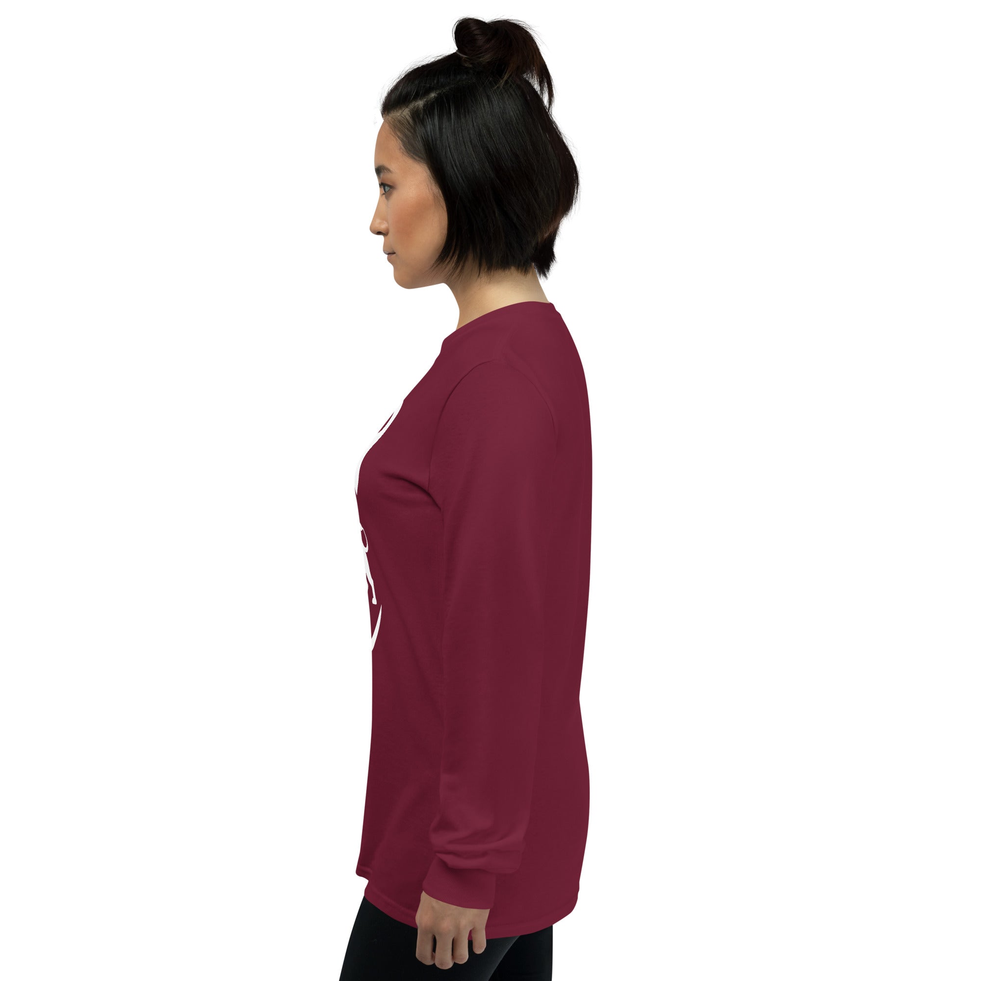 Maroon Lion & Flame Long Sleeve Tee left side view.
