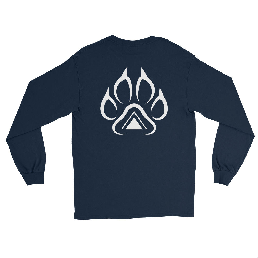 Navy Grit City Tribe long sleeve tee back with oversized tribal lion paw and triangle graphic
