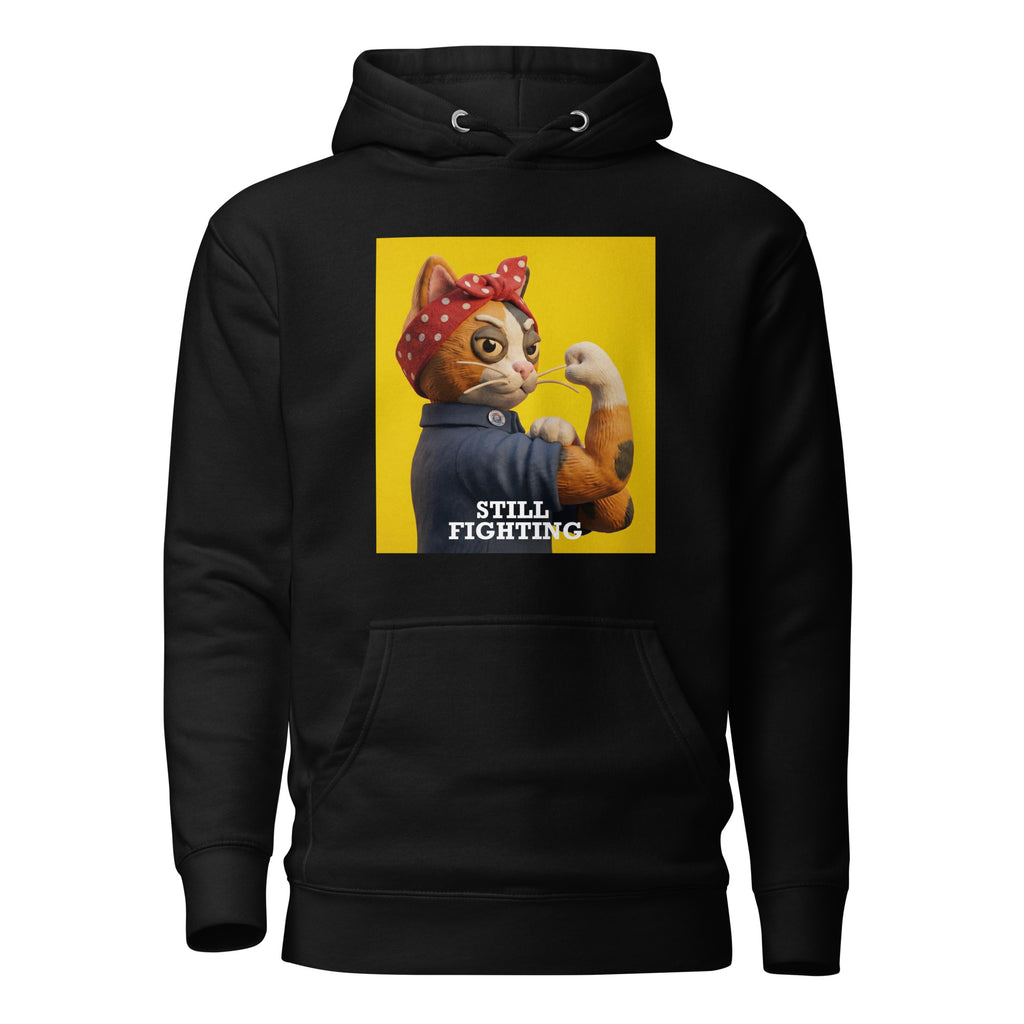 Black Still Fighting Hoodie with multicolored pop-art streetwear graphic