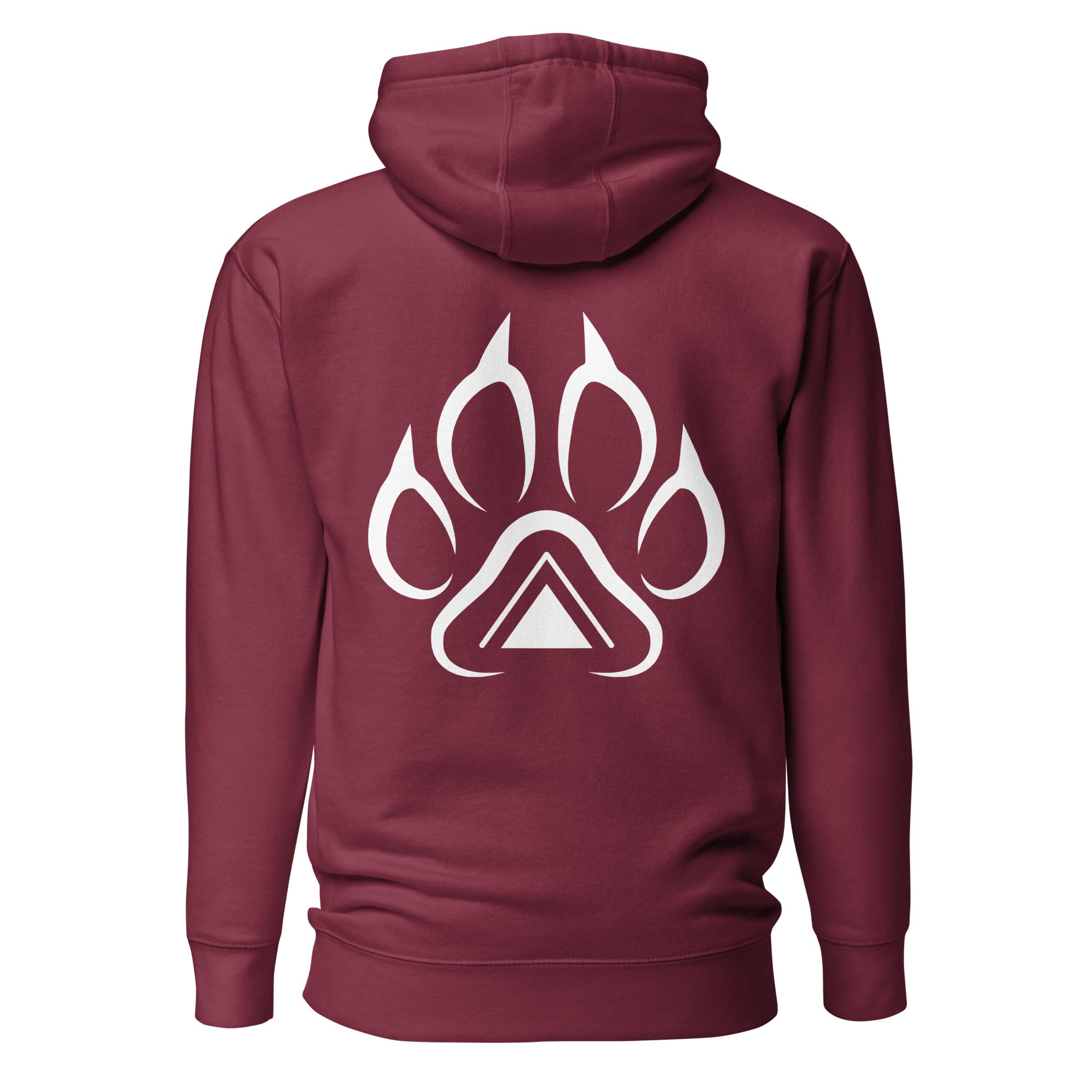 Maroon Grit City Tribe hoodie back with tribal lion paw print and triangle graphic